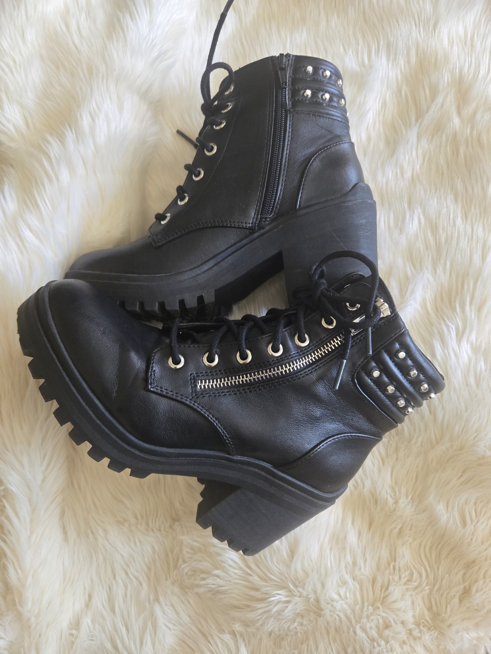 No Boundaries Boots Womens Size 7.5 Black Studded Combat  Zip Ankle